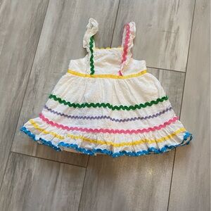 Rare Editions White with Colorful Ric Rac Sleeveless Dress, size 3-6 months